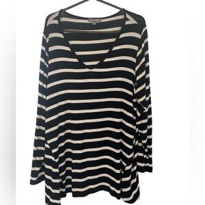 Roz &Ali  York Women's Black and Cream preppy Striped Long Sleeve Top